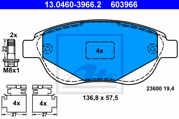 Klocki hamulcowe - komplet 13.0460-3966.2 ATE