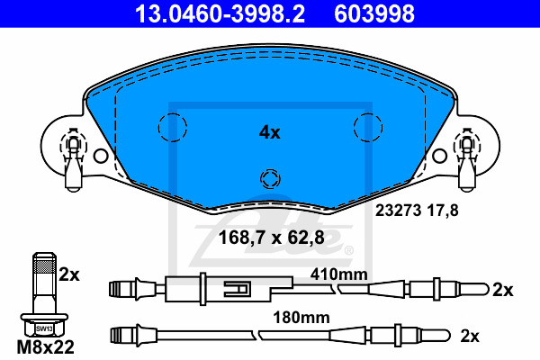Klocki hamulcowe - komplet 13.0460-3998.2 ATE