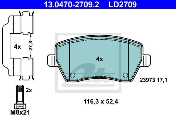 Klocki hamulcowe - komplet, ATE Ceramic 13.0470-2709.2 ATE
