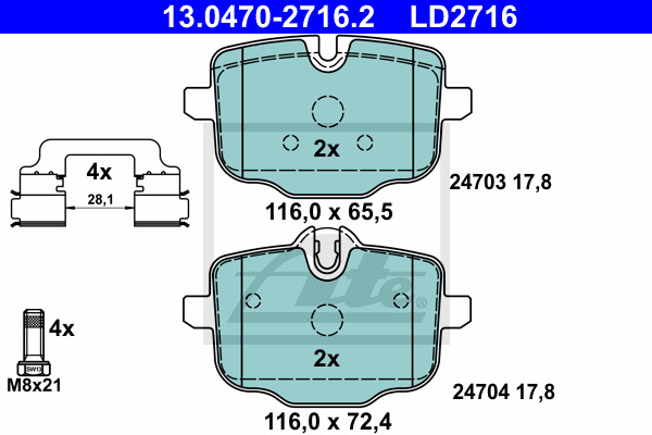 Klocki hamulcowe - komplet, ATE Ceramic 13.0470-2716.2 ATE