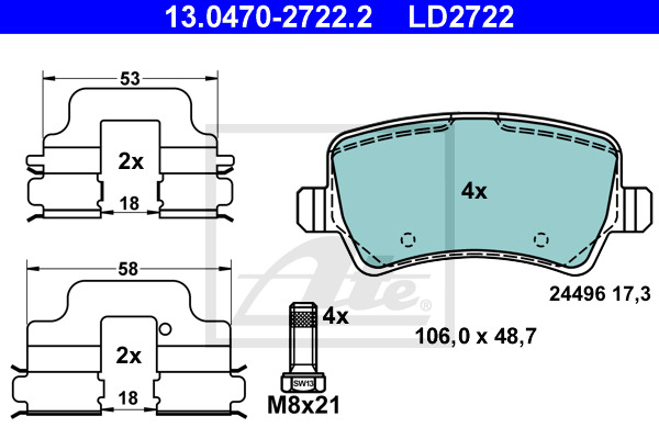 Klocki hamulcowe - komplet, ATE Ceramic 13.0470-2722.2 ATE