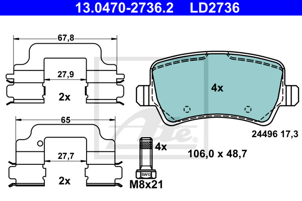 Klocki hamulcowe - komplet, ATE Ceramic 13.0470-2736.2 ATE