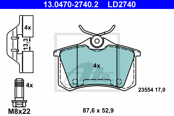 Klocki hamulcowe - komplet, ATE Ceramic 13.0470-2740.2 ATE