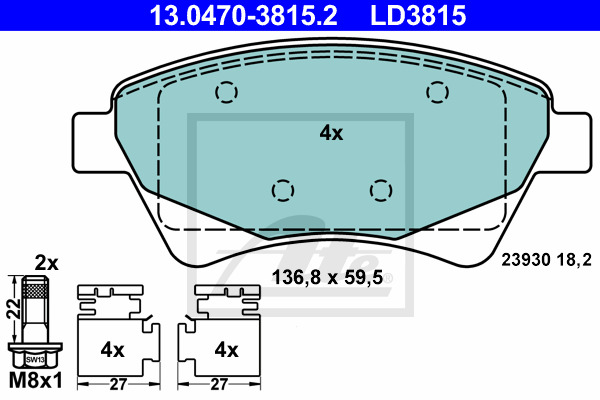 Klocki hamulcowe - komplet, ATE Ceramic 13.0470-3815.2 ATE