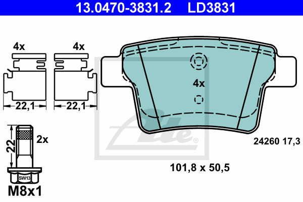 Klocki hamulcowe - komplet, ATE Ceramic 13.0470-3831.2 ATE