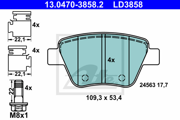 Klocki hamulcowe - komplet, ATE Ceramic 13.0470-3858.2 ATE