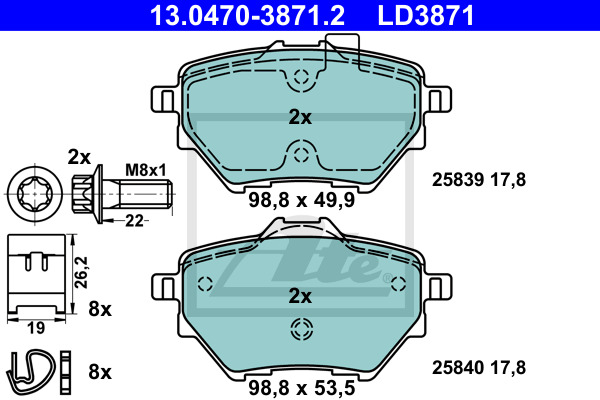 Klocki hamulcowe - komplet, ATE Ceramic 13.0470-3871.2 ATE