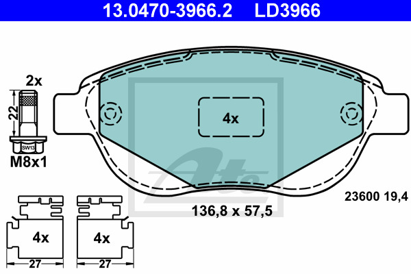 Klocki hamulcowe - komplet, ATE Ceramic 13.0470-3966.2 ATE