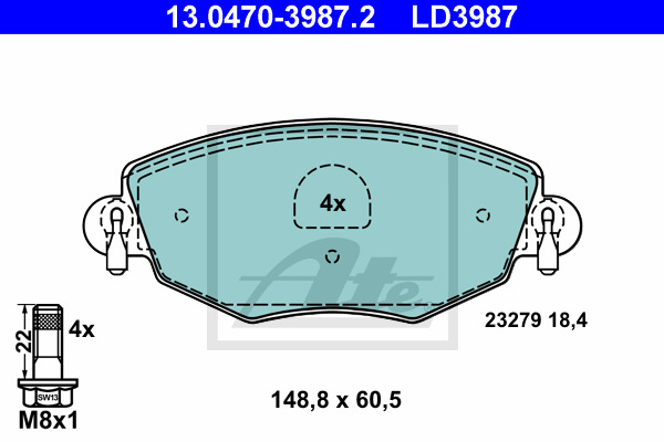 Klocki hamulcowe - komplet, ATE Ceramic 13.0470-3987.2 ATE