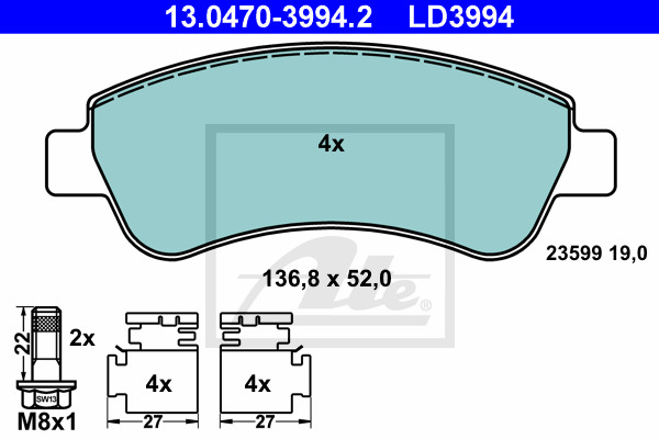 Klocki hamulcowe - komplet, ATE Ceramic 13.0470-3994.2 ATE
