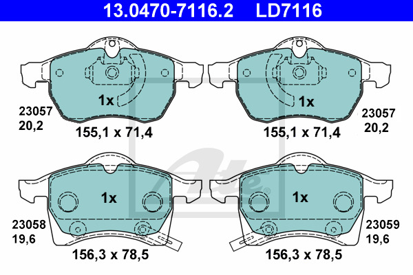 Klocki hamulcowe - komplet, ATE Ceramic 13.0470-7116.2 ATE