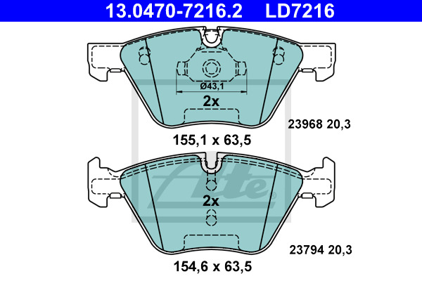 Klocki hamulcowe - komplet, ATE Ceramic 13.0470-7216.2 ATE