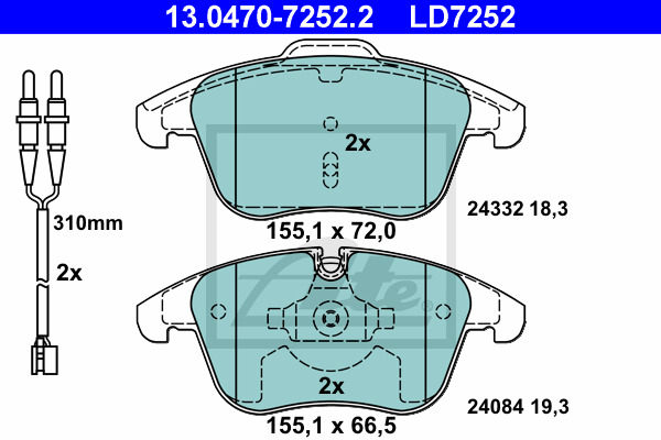 Klocki hamulcowe - komplet, ATE Ceramic 13.0470-7252.2 ATE