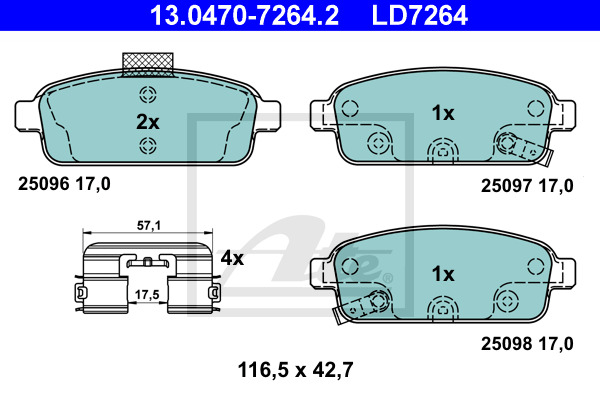Klocki hamulcowe - komplet, ATE Ceramic 13.0470-7264.2 ATE