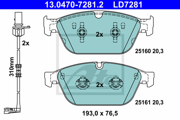 Klocki hamulcowe - komplet, ATE Ceramic 13.0470-7281.2 ATE
