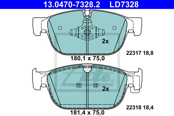 Klocki hamulcowe - komplet, ATE Ceramic 13.0470-7328.2 ATE