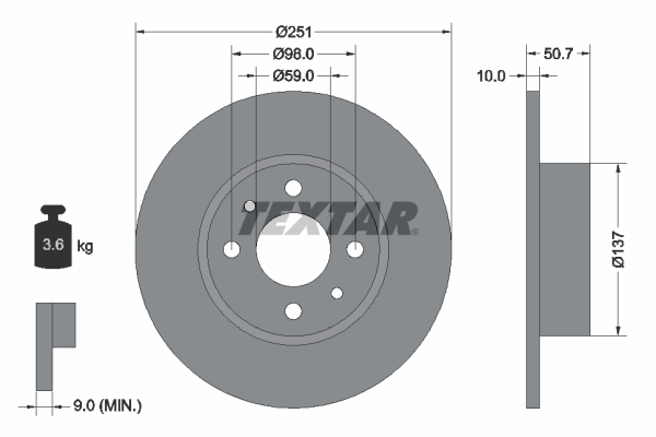 Tarcza hamulcowa, PRO 92034203 TEXTAR