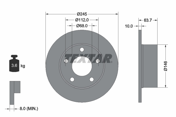 Tarcza hamulcowa, PRO 92057503 TEXTAR