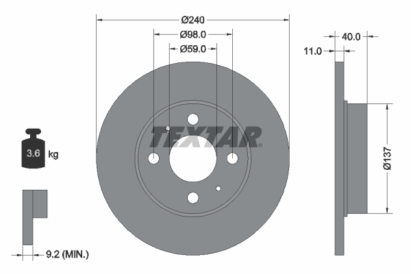 Tarcza hamulcowa, PRO 92061103 TEXTAR