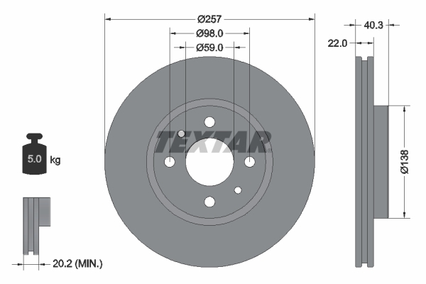 Tarcza hamulcowa, PRO 92069603 TEXTAR
