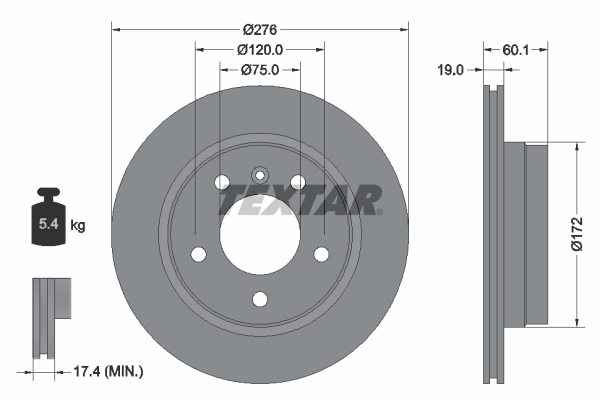 Tarcza hamulcowa, PRO 92072403 TEXTAR