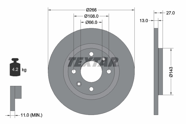 Tarcza hamulcowa, PRO 92089103 TEXTAR