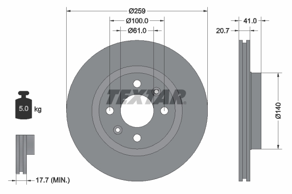 Tarcza hamulcowa, PRO 92100903 TEXTAR