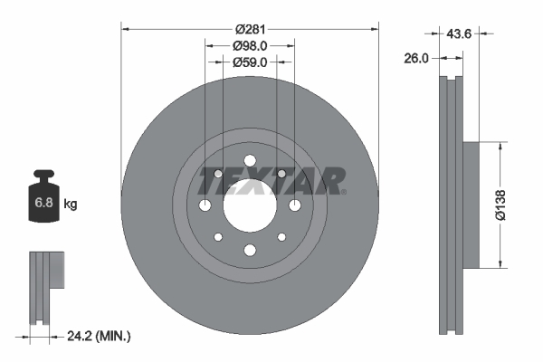 Tarcza hamulcowa, PRO 92107703 TEXTAR