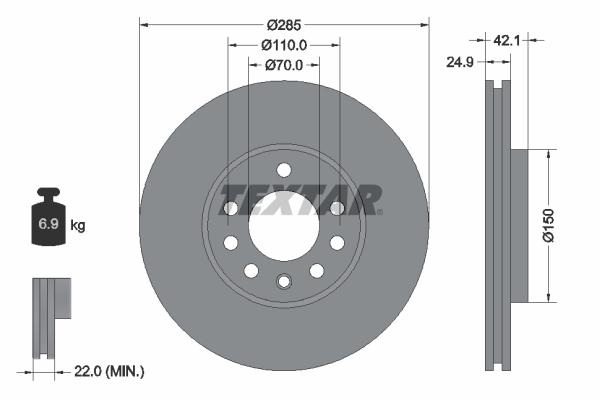 Tarcza hamulcowa, PRO 92118703 TEXTAR
