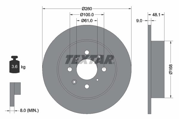 Tarcza hamulcowa, PRO 92125403 TEXTAR
