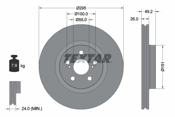 Tarcza hamulcowa, PRO 92135603 TEXTAR
