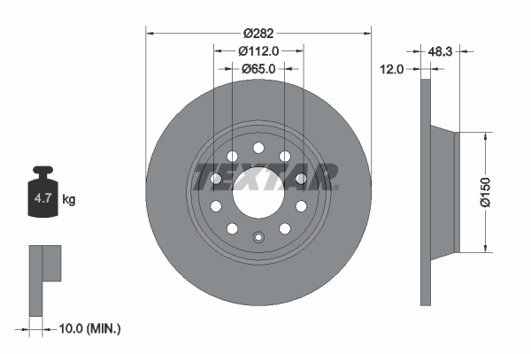 Tarcza hamulcowa, PRO 92140803 TEXTAR