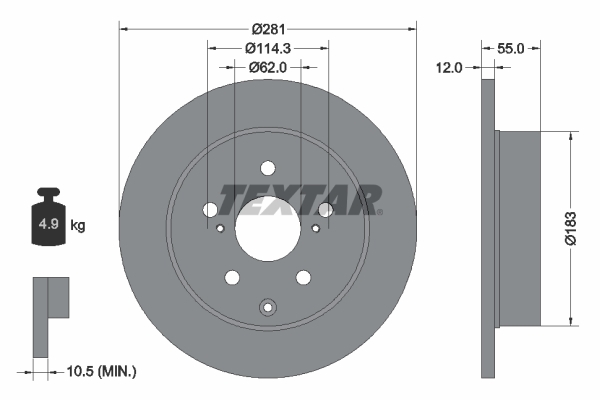 Tarcza hamulcowa, PRO 92162103 TEXTAR