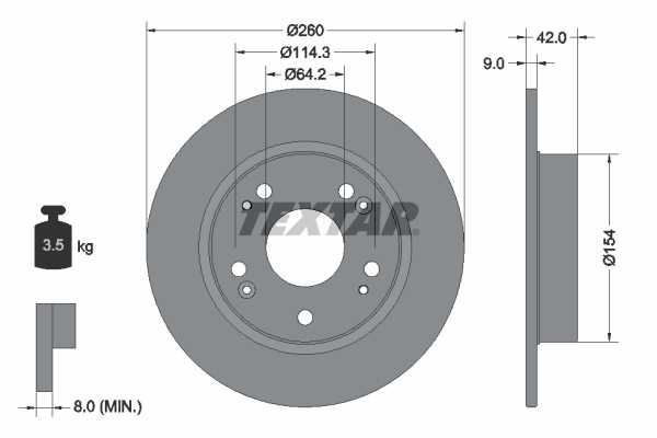Tarcza hamulcowa, PRO 92164303 TEXTAR