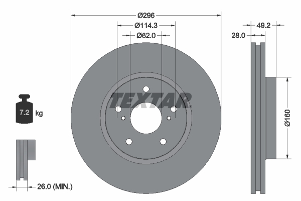Tarcza hamulcowa, PRO 92174303 TEXTAR