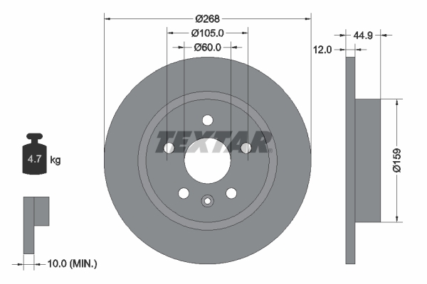 Tarcza hamulcowa, PRO 92205503 TEXTAR