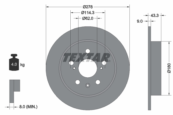 Tarcza hamulcowa, PRO 92225303 TEXTAR