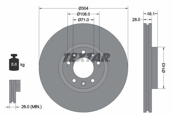 Tarcza hamulcowa, PRO 92232303 TEXTAR
