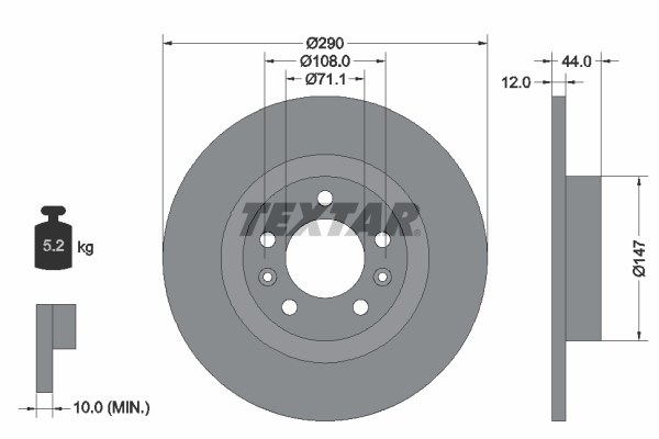 Tarcza hamulcowa, PRO 92238003 TEXTAR