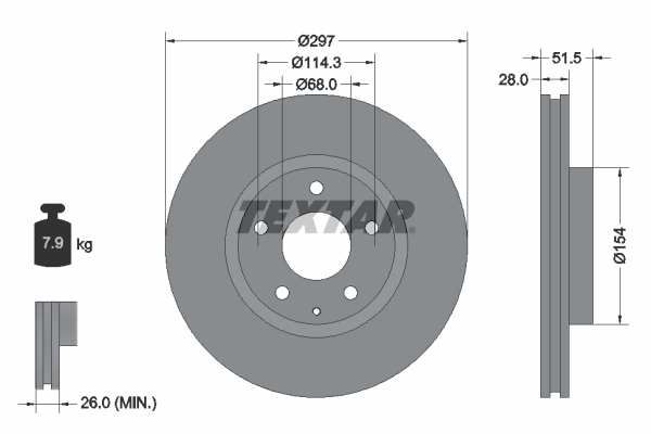 Tarcza hamulcowa, PRO 92257403 TEXTAR