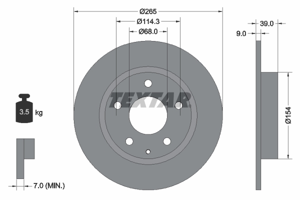 Tarcza hamulcowa, PRO 92267703 TEXTAR