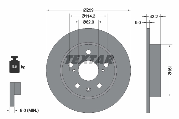 Tarcza hamulcowa, PRO 92268403 TEXTAR