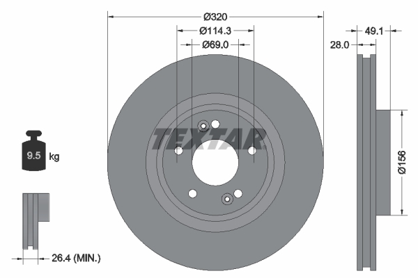 Tarcza hamulcowa, PRO 92281803 TEXTAR