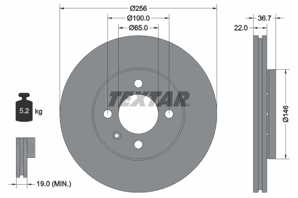Tarcza hamulcowa, PRO 92287003 TEXTAR