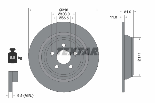 Tarcza hamulcowa, PRO 92291903 TEXTAR