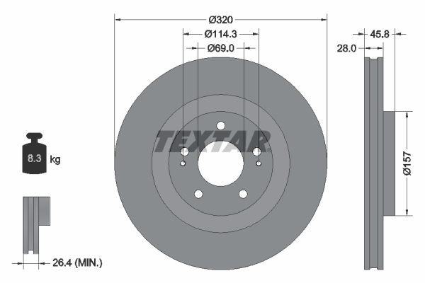 Tarcza hamulcowa, PRO 92306503 TEXTAR