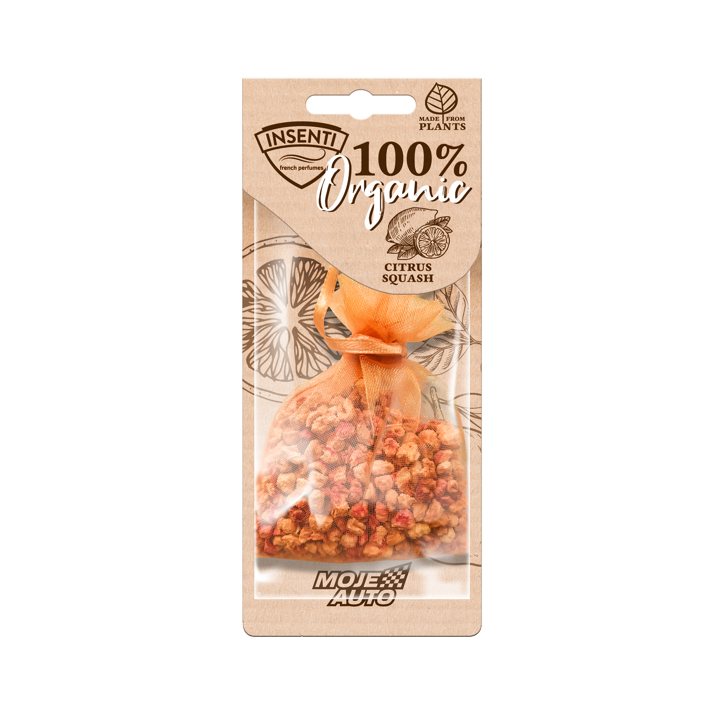 ZAPACH MOJE AUTO - INSENTI ORGANIC WORECZEK ZAPACHOWY - CITRUS SQUASH 18G SZT AMTRA 15-024 AMTRA