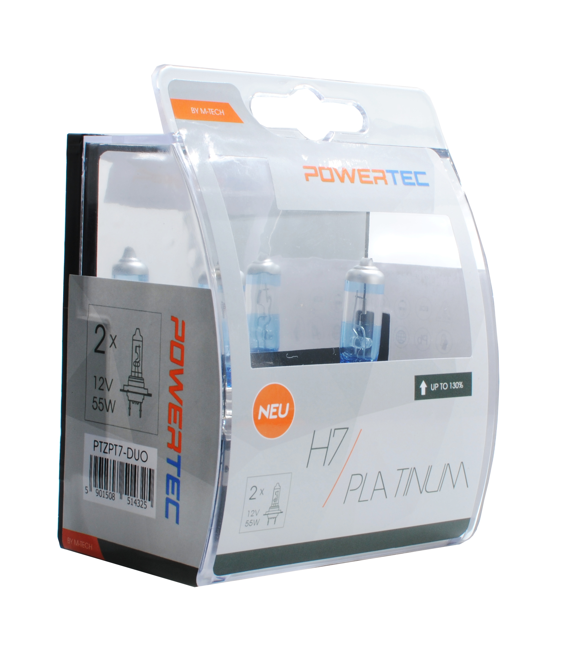 ZAROWKA 12V H7 55W PX26D PLATINUM /+130% SWIATLA/ /ZESTAW 2SZT/ POWERTEC KPL OPTIMA PTZPT7-DUO M-TECH