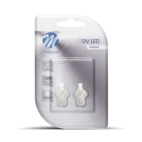 ZAROWKA LED 12V 0.4W BAX /ZEGARY/ B8.5D /BIALA/ 1X LED FLUX 5MM WALCOWANA BLISTER 2-  LB004W M-TECH