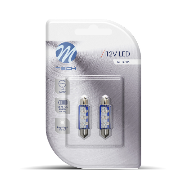ZAROWKA LED 12V C5W 0.37W /RURKA/ SV8.5 (41MM) /NIEBIESKA/ 6X LED FLUX 3MM BLISTER 2- LB046B M-TECH